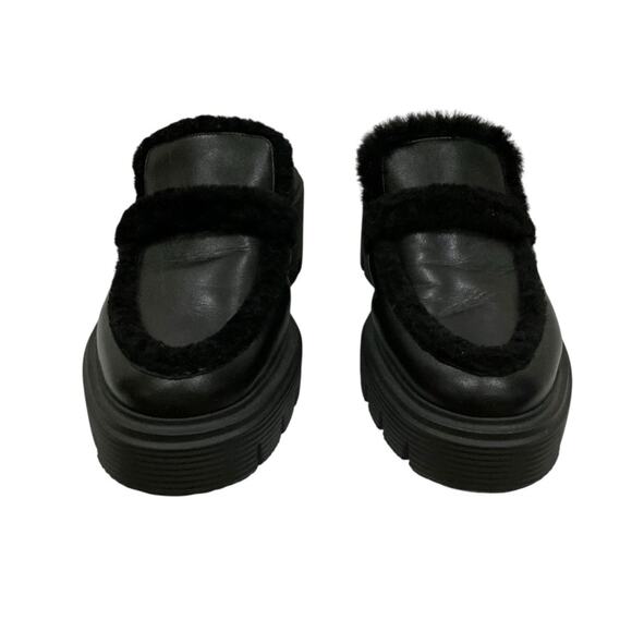 Stuart Weitzman Soho Chill Suede Shearling Loafer Mule Black 9.5B Platform - Picture 4 of 12